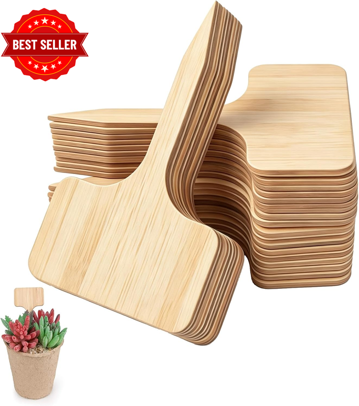 50 PCS Wooden Plant Labels – T-Type Garden Tags for Vegetables, Herbs, and Plant