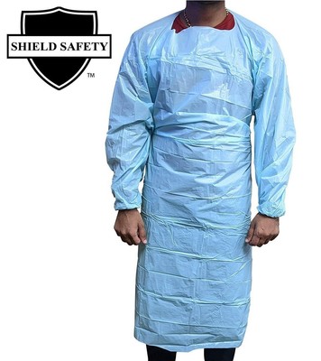 Shield Care Isolation Gown 47.2'' x 79.5'' CPE Fluid Resistant Blue - 100 Pack