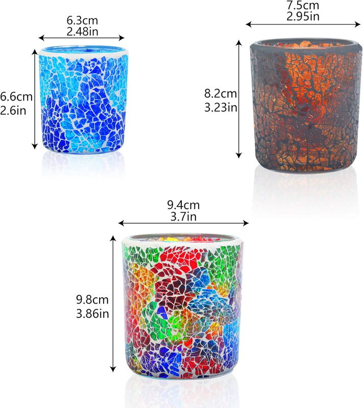 Rancco Votive Candle Holder for Tealight, 3 Set Glass Candle Holders Mosaic Stai