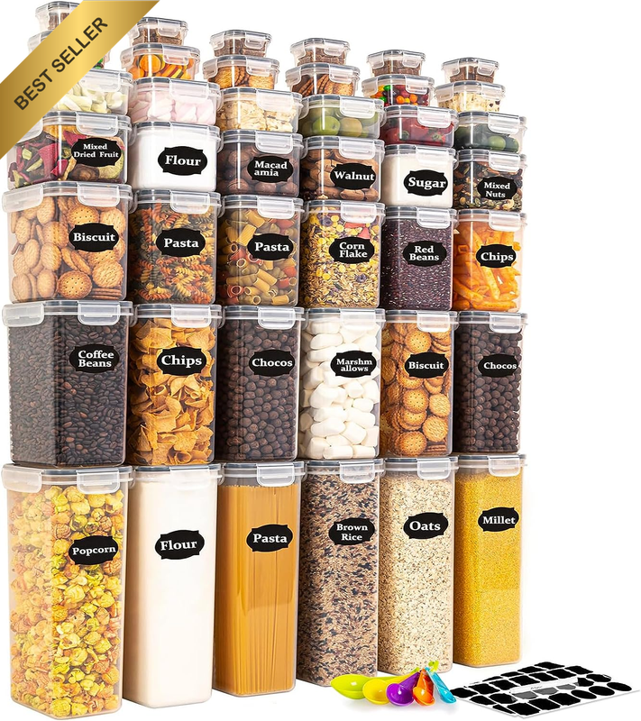 42 Pack Airtight Food Storage Container Set - Pantry Storage Containers Organise