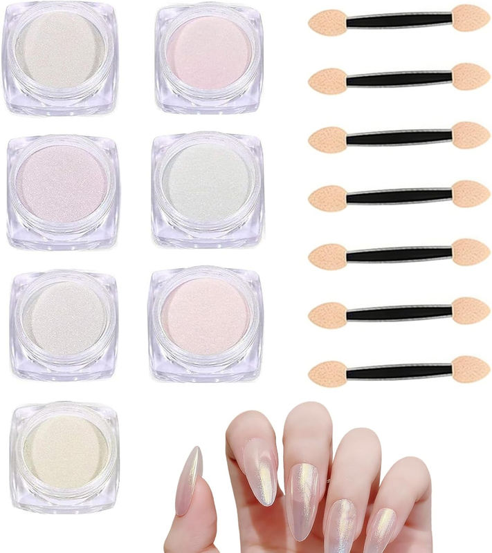 Chrome Nail Powder Kit, 7 Colors Aurora Metallic Holographic Mirror Gradient Eff