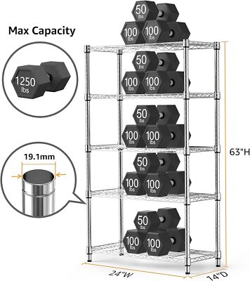 5 Tier Shelf Storage Heavy Duty Wire Shelving Garage Rack Carbon Steel Shelves