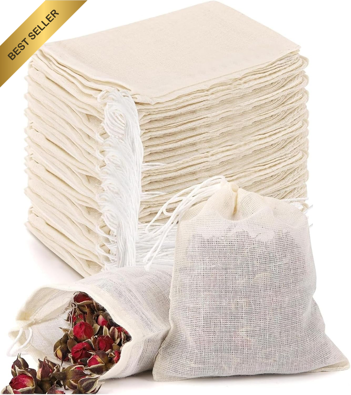 50 Pack Reusable Muslin Spice Bags, 8 X 10 Cm Unbleached Cheesecloth Filter Pouc