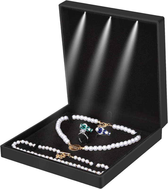 Large Velvet Jewelry Set Gift Box, Necklace Box with LED Light, Elegant Velvet G