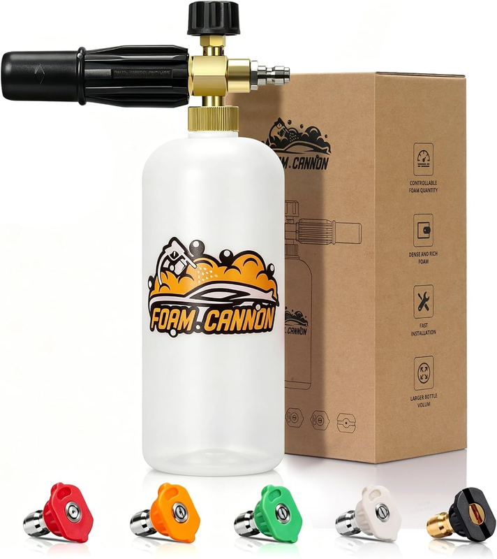Foam Cannon 1L Bottle for Pressure Washer 1/4 Inch Quick Connector Gas Electric