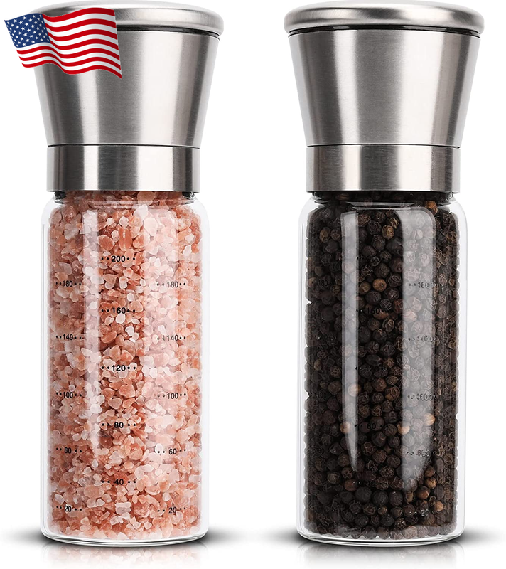 Upgraded Salt And Pepper Grinder Stainless Steel Refillable Pepper Mill 2 Pack