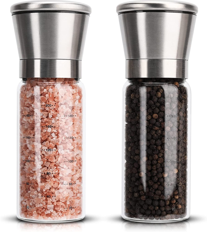 Salt and Pepper Grinder Set of 2 Packs, Stainless Steel Pepper Grinder, High Str