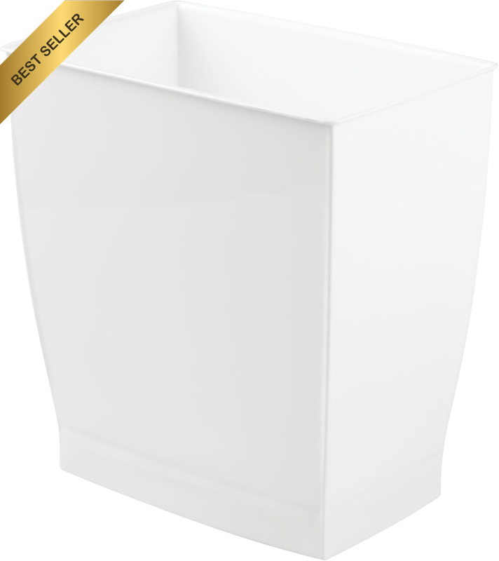 Mono Wastebasket Trash Can - Rectangular, White | Slim Rectangle, for Bedroom, f