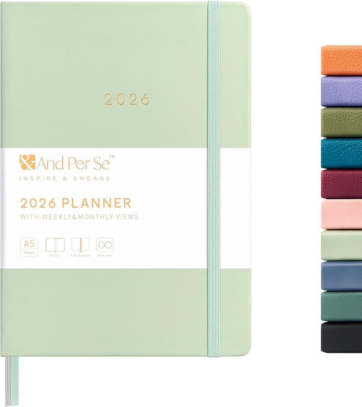 And per Se 2026 Planner-Daily, Weekly & Monthly Leather Hardcover Planner, 5.7