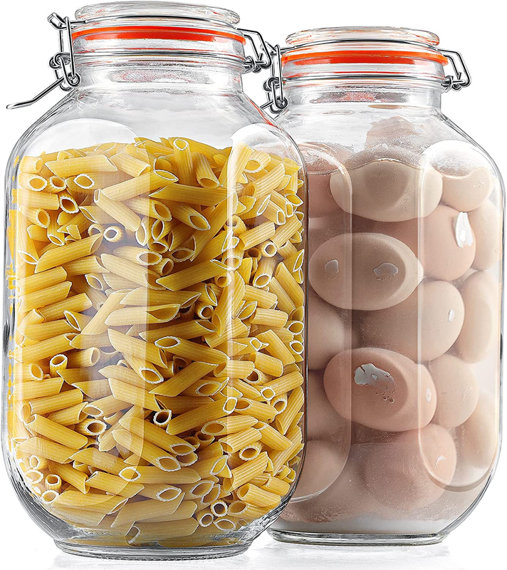 1 Gallon Square Glass Storage Jars with Airtight Lids, 2 Pack Large Glass Pickl