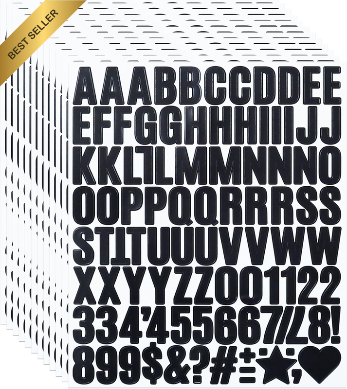 12 Sheets 1 Inch Black Letter Stickers, Stick on Alphabet Sticker | 1176 Pieces