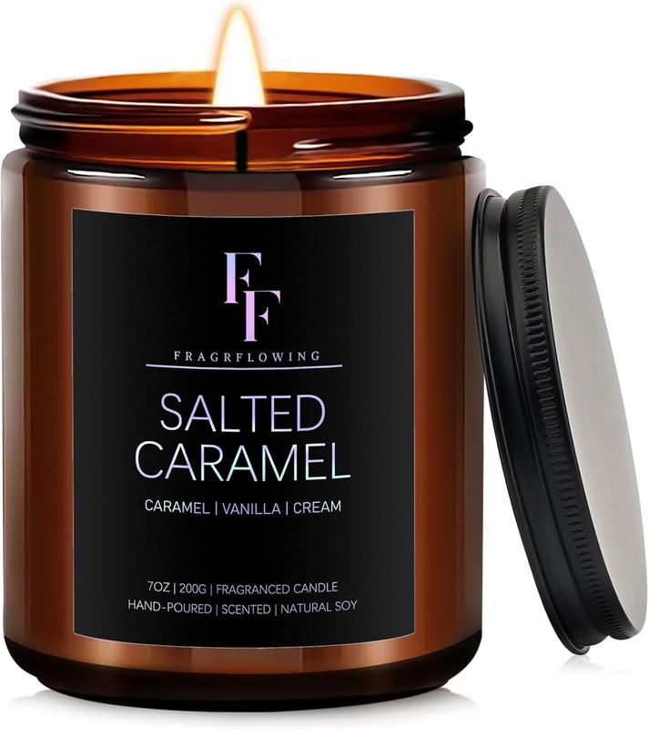 Salted Caramel Scented Candle for Home Soy Wax Candle, Aromatherapy Candle Gift for Women Men, 7Oz