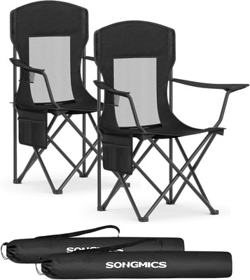 Camping Chairs, Outdoor Chairs Set Of 2, Foldable Sports Chairs, High Back, Adj
