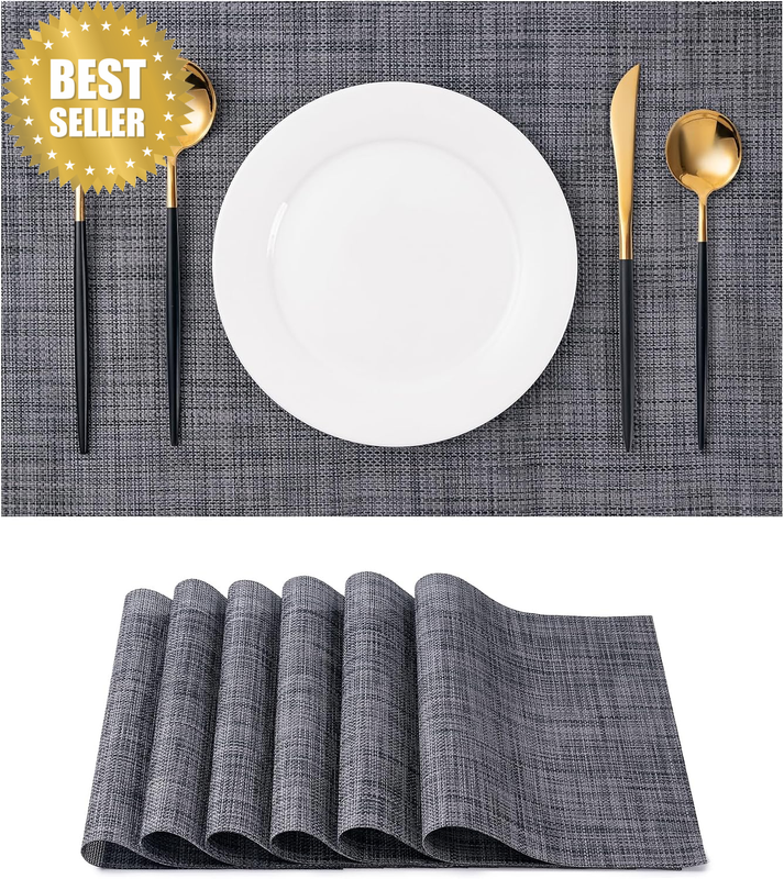 6 Pieces of Washable Indoor and Outdoor Vinyl Placemats, Suitable for Dining Tab