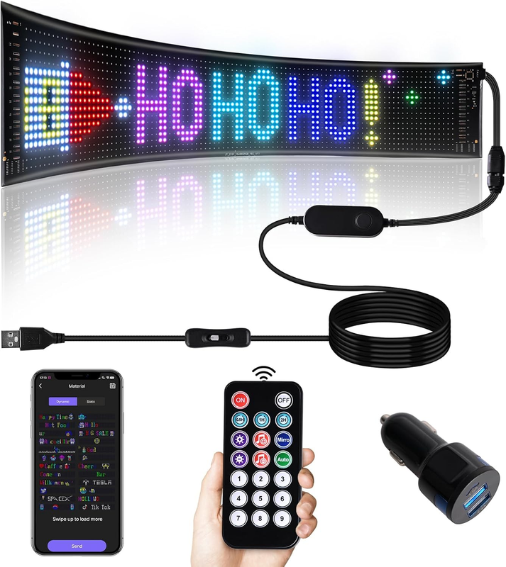 Programmable Flexible LED Car Window Sign - Bluetooth App Control, Custom Text/Animation Display for Vehicles, Stores, Parties - Usb-Powered 23''X5'' Scrolling Matrix Panel