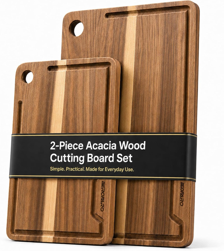 Acacia Wooden Chopping Board Set, Kitchen Cutting Board Set, Suitable for Meat,