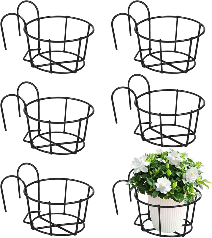 6 Pack round Metal Hanging Railing Planters, Flower Pot Holders, Metal Pot Plant