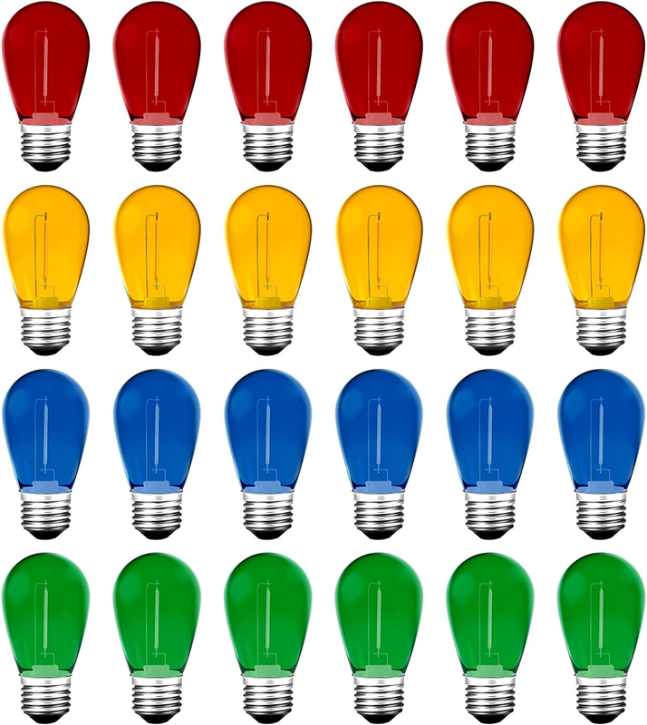 24Pack S14 Colored LED String Light Bulbs,1Watt Plastic Shatterproof Waterproof