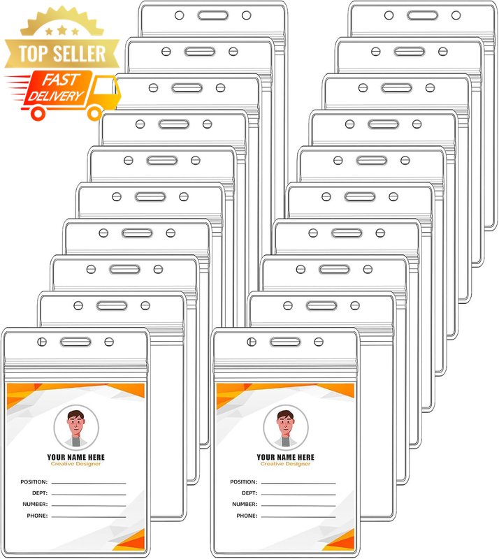 20 Clear Vertical Name Badge Holders 2.7