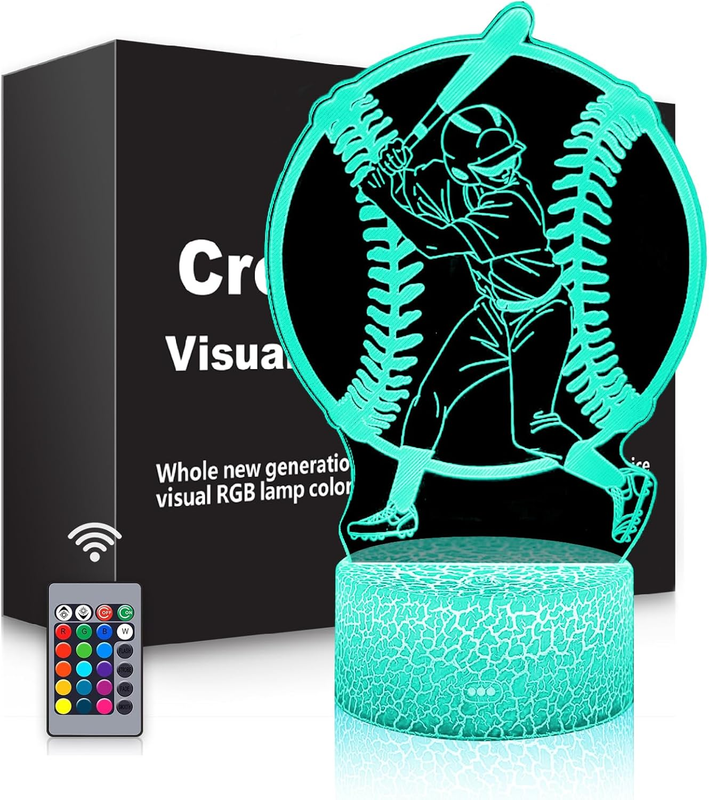 JHXLAMP Regali da baseball per gli appassionati di sport, luce notturna da baseball, 16 colori cambia lampada decorazione con telecomando e touch, regali per Natale, San Valentino, compleanno per