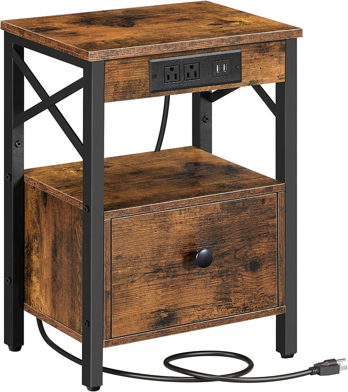 With Charging Station, End Table With Drawer, Usb Ports And Power Out