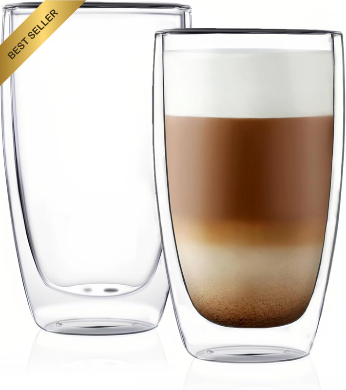 Double Wall Thermo Glass Cup 400ML/ 13.5 Oz,Insulated Glass Coffee Mug Set of 2