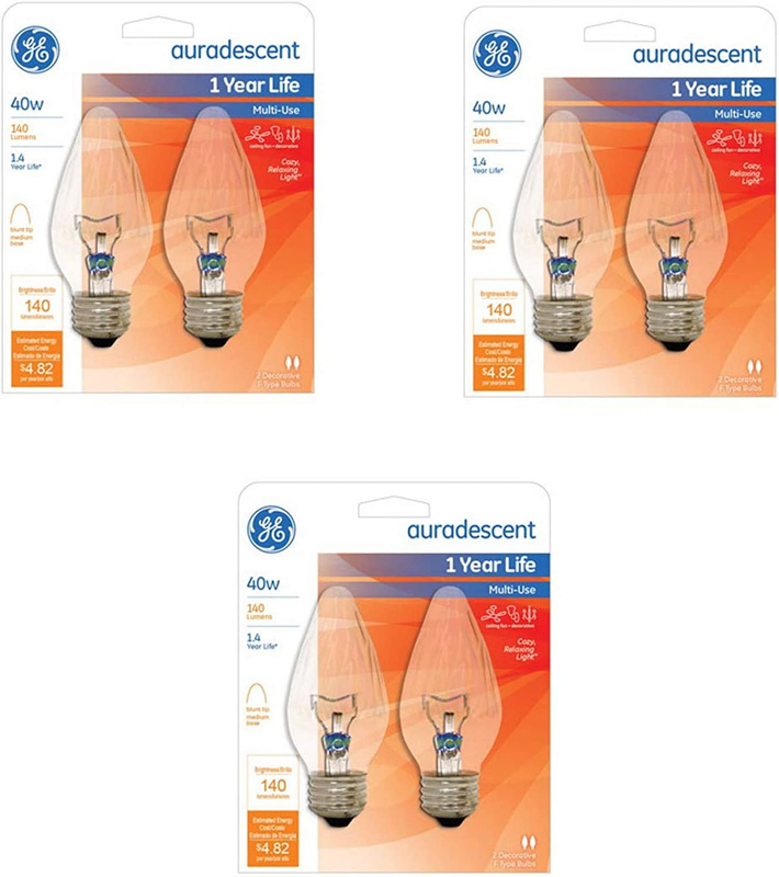 G E Lighting 75343 Flame Shape Auradescent Bulb, 40W, Pack of 6