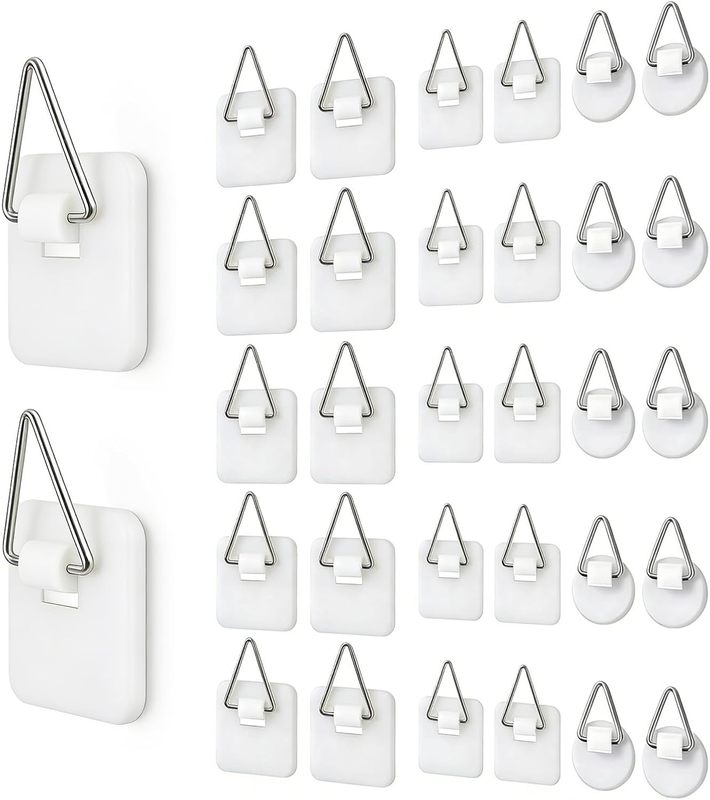 30 Pcs Adhesive Hooks, Picture Hanging Hooks without Nails - Plastic Vertical St