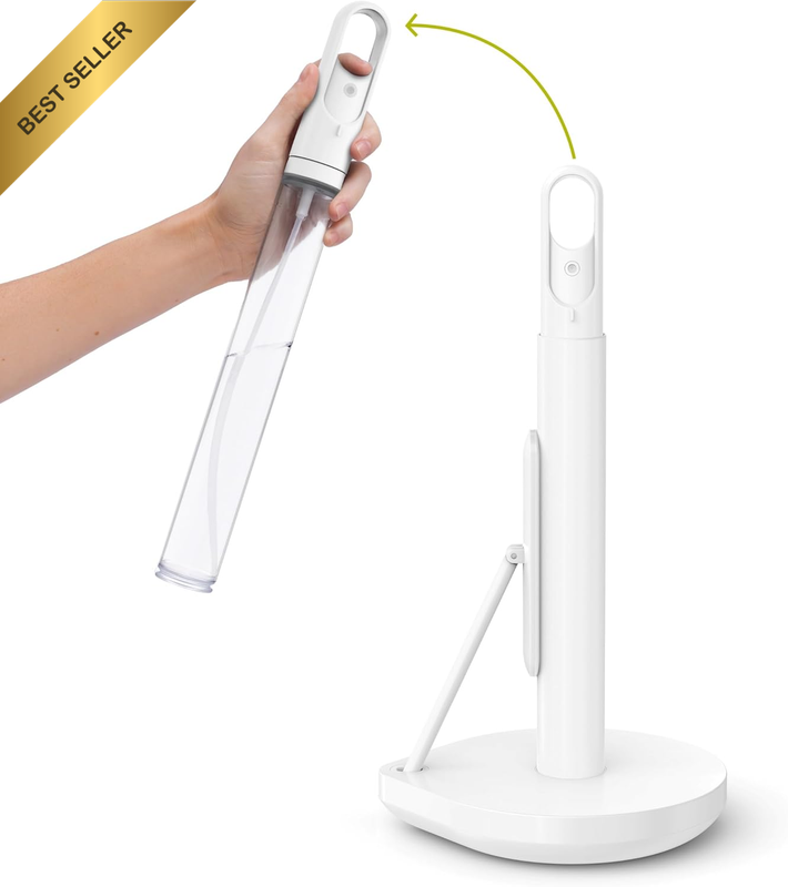 Standing Paper Towel Holder with Spray Pump, White Stainless Steel