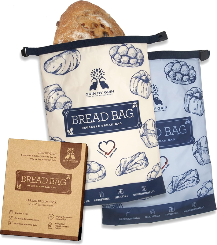 バッグ Grin GRIN by GRIN- 2 Packs Bread Bags, Zipper Reusable Bread Bags for