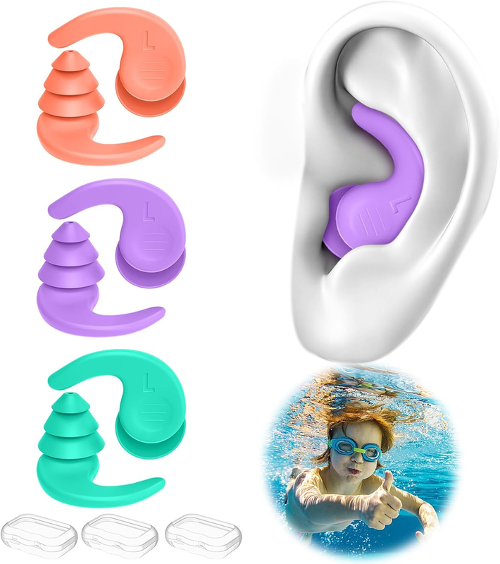 Kids Swimming Ear Plugs,3 Pairs Waterproof Reusable Silicone C...