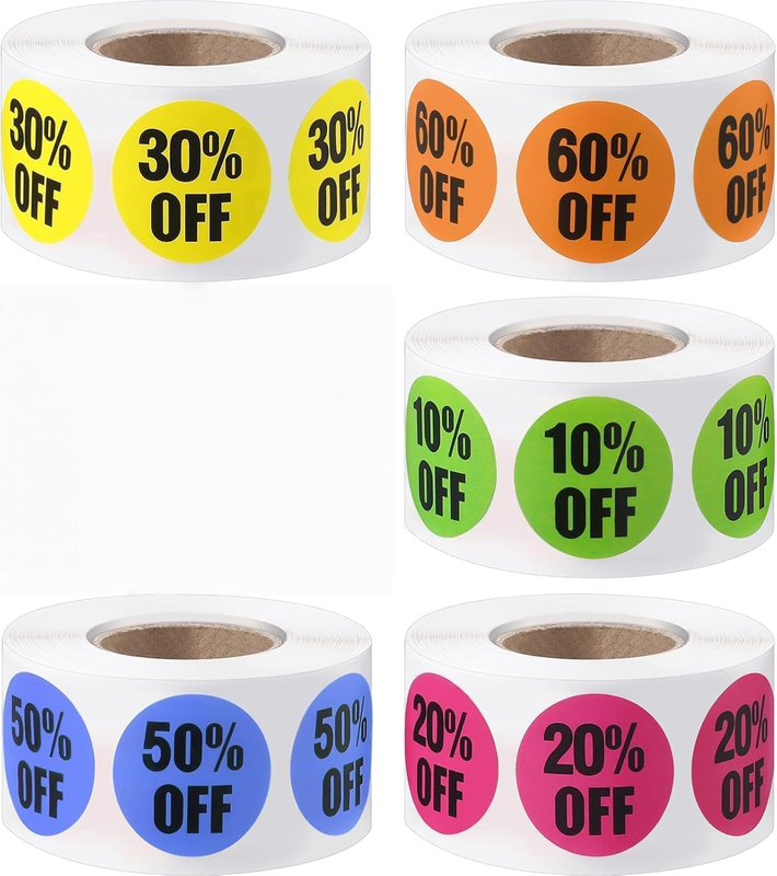 2500 Pieces Percent off Sticker 10 to 60 Percent Stickers Labels Adhesive Labels