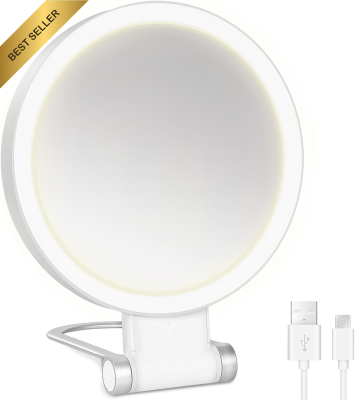 10X 1X LED Magnifying Travel Makeup Mirror 3 Light Foldable USB Rechargeable