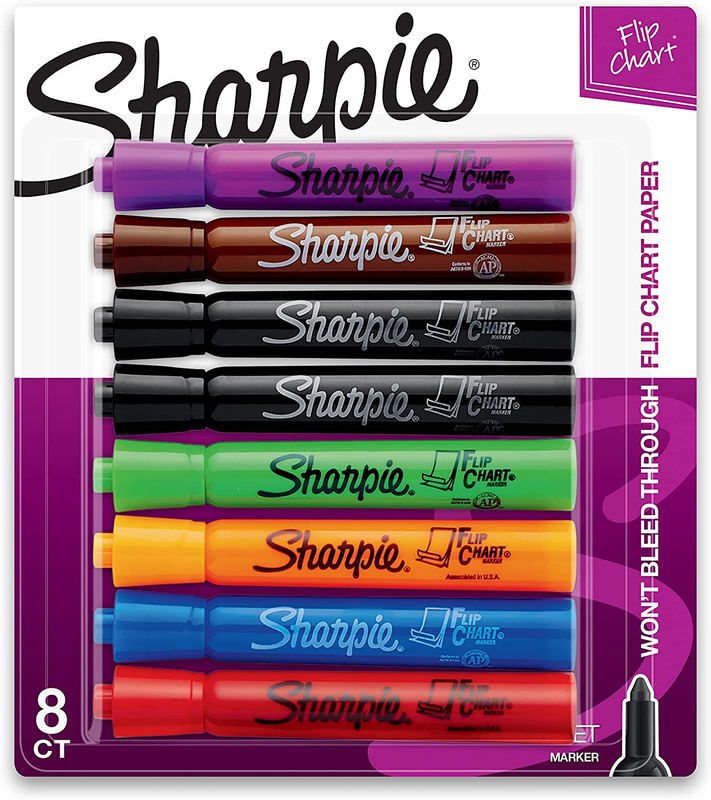 SHARPIE Flip Chart Markers, Bullet Tip, Assorted Colors, 8 P