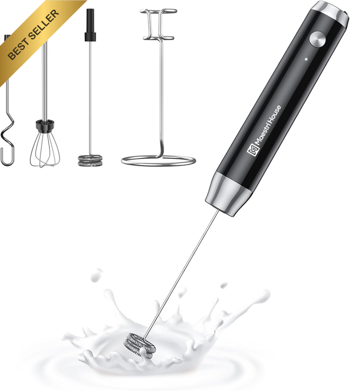 Rechargeable Milk Frother 3 Heads Lunafro Handheld Detachable Stainless Steel Wh