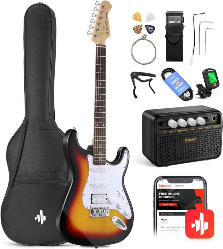 Dst-100s 39 Inch Full Size Electric Guitar Kit Solid Body Sunburst, Beginner Sta