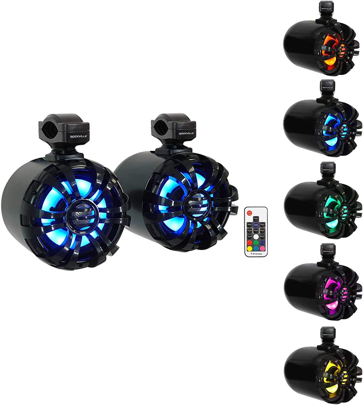 Pair WB65KLED 6.5" 600W Black Marine Wakeboard LED Tower Spe