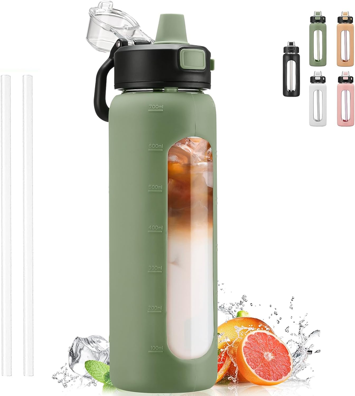 With Straw And Carry Handle, Glass Water Bottle 24 Oz Leak P