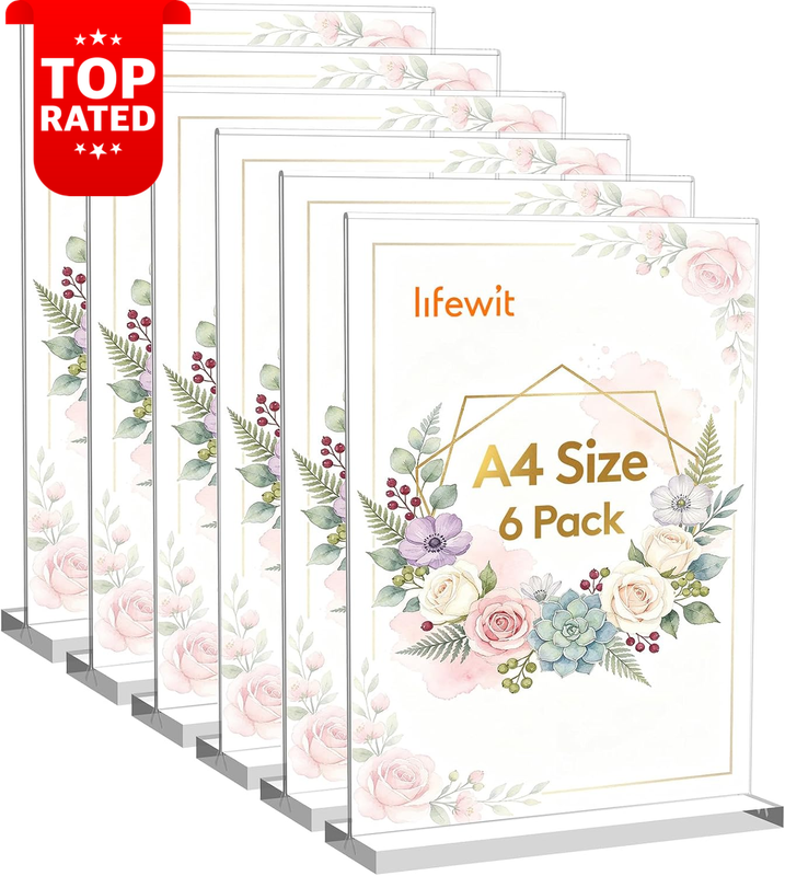 Acrylic A4 Sign Holder Clear Display Stand T Shape Picture Frame  Durable