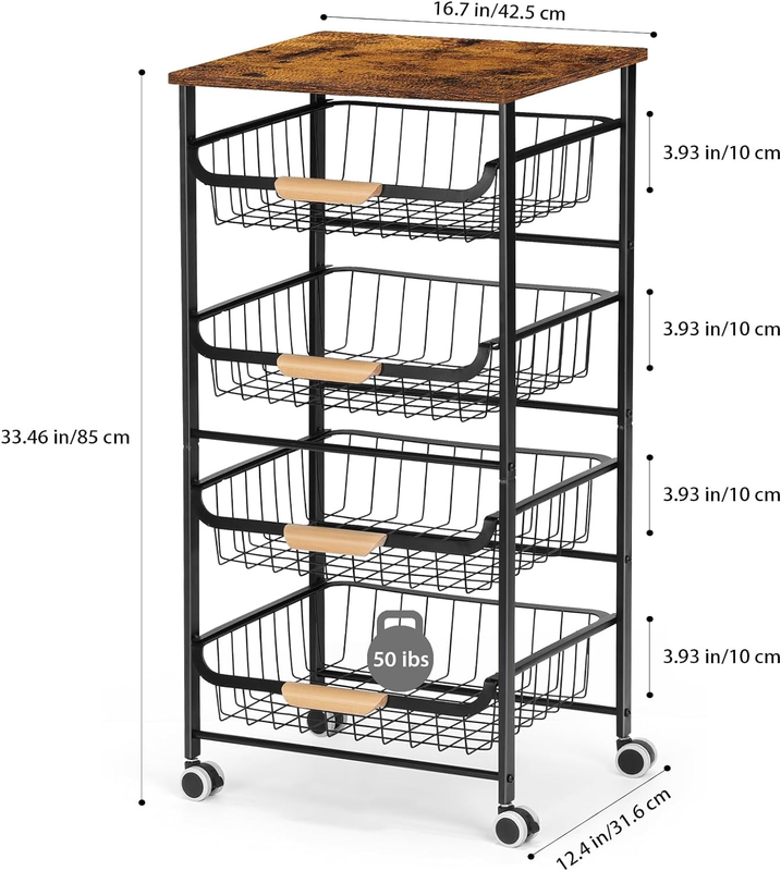5 Tier Rolling Kitchen Storage Cart, Metal Microwave Stand Kitchen Island Cart o