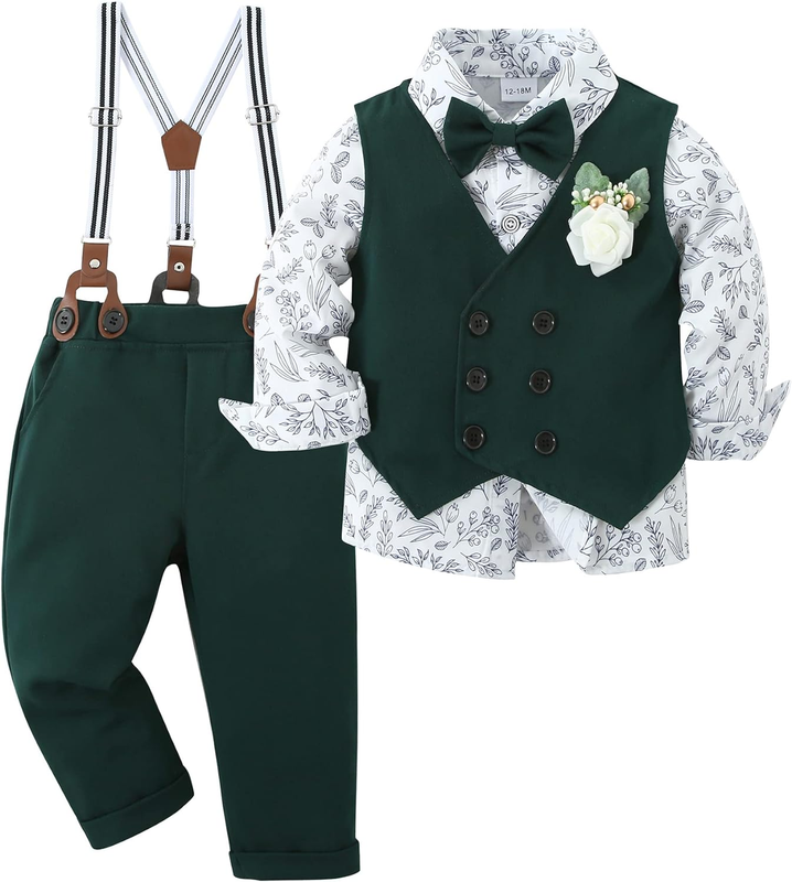 Toddler Baby Boy Clothes Suit Gentleman Wedding Outfits, Formal Dress Shirt+Bowt
