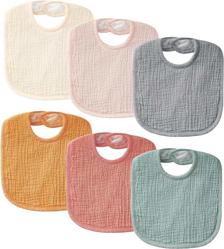 6-Pack Muslin Baby Bibs for Unisex Boys Girls, Cotton Baby Dro...