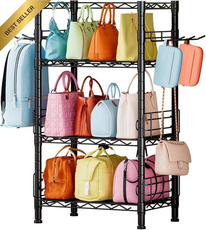 Purse Organizer Storage Rack, Handbag Storage Stand with Side Hooks