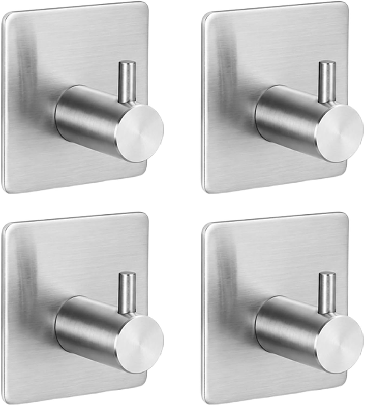 Adhesive Towel Hook,4Pcs Stainless Steel Heavy Duty Hooks,No-Drill MAX 14Kg