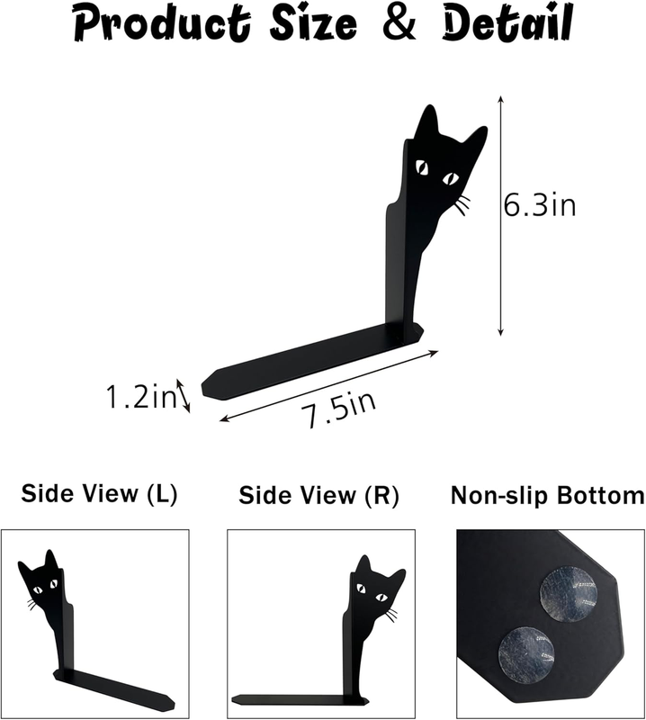Peeping Cat Metal Bookends Cute Cat Book Ends for Shelves Bookshelf Decorative O