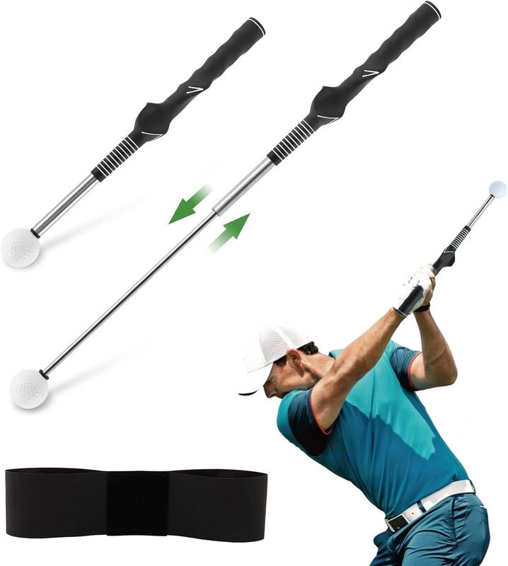 Retractable Golf Swing Training Aid, Strength & Tempo Training for Chipping Hitt