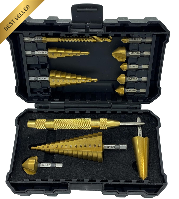 12-Piece HSS Titanium Metric Step, Countersink, Cone Drills with 1/4