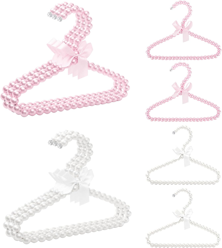 10 Pcs Small Pearl Hangers 20Cm Mini Bowknot Clothes Hangers with Ribbon, Elegan