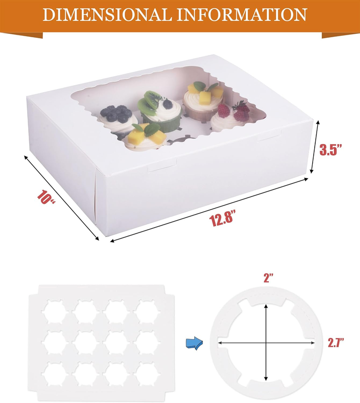 15-Set Cupcake Boxes Hold 12 Standard Cupcakes, Food Grade Cupcake Holders Baker