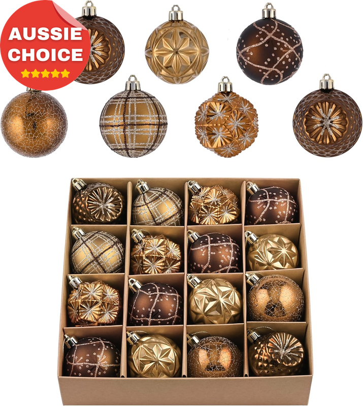 16Ct Shatterproof Christmas Tree Ornaments Bronze Copper Gold 2.36 Inch Luxury